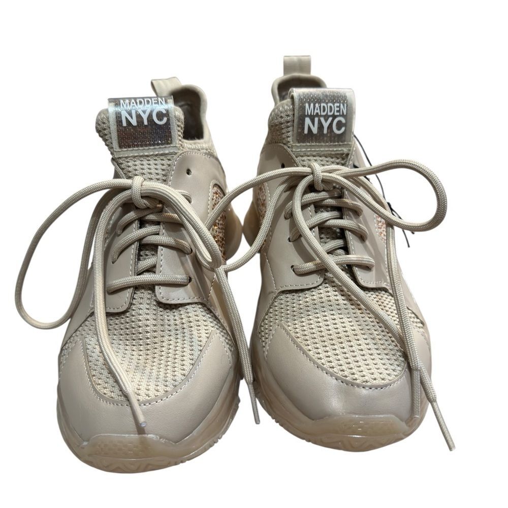Maxima Steve Madden  Tan Gold Bling Rhinestone Trainers Sneakers  Sz 8 NWT - Picture 9 of 13